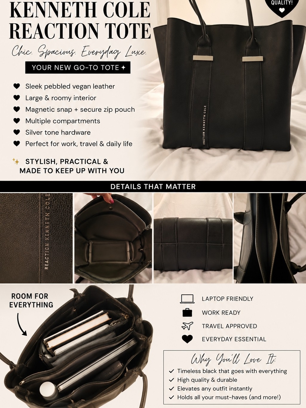 ✨️🖤 Kenneth Cole Reaction Black Tote Bag 🖤✨